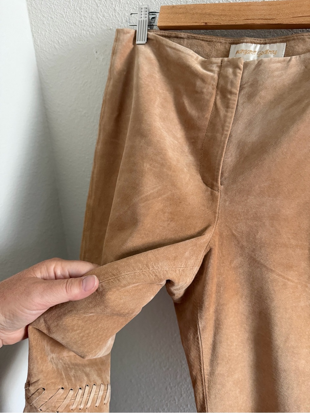 Women's Tan Suede Embroidered Jeans - Picture 7 of 13